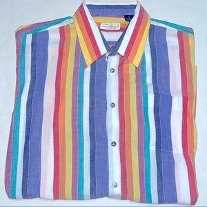 Vintage 90s Rainbow Stripe Shirt Light Button Up